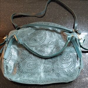Venezia Teal Paisley Laser-Cut Shoulder Bag